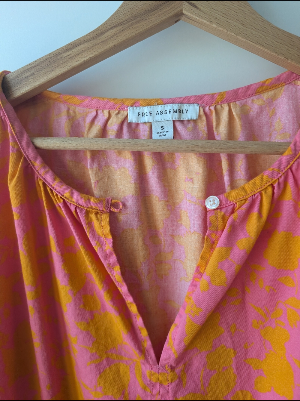 Bright Pink & Yellow Floral Mini Dress with Puff Sleeves - Picture 3 of 4